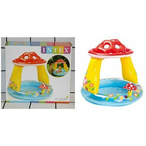 детский бассейн intex mushroom baby 57114 102х102 см 89х102 см Бассейн 57114 деталейкий Грибок, с крышей, заплатка,1-3 лет, 102*89см