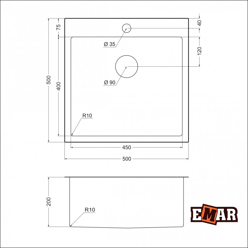 Врезная кухонная мойка 50 см, EMAR EMB-117A, PVD NANO DARK - фотография № 4