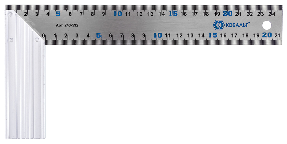 Угольник строительный Кобальт с двухсторонней разметкой нержавеющая сталь металлический 250мм