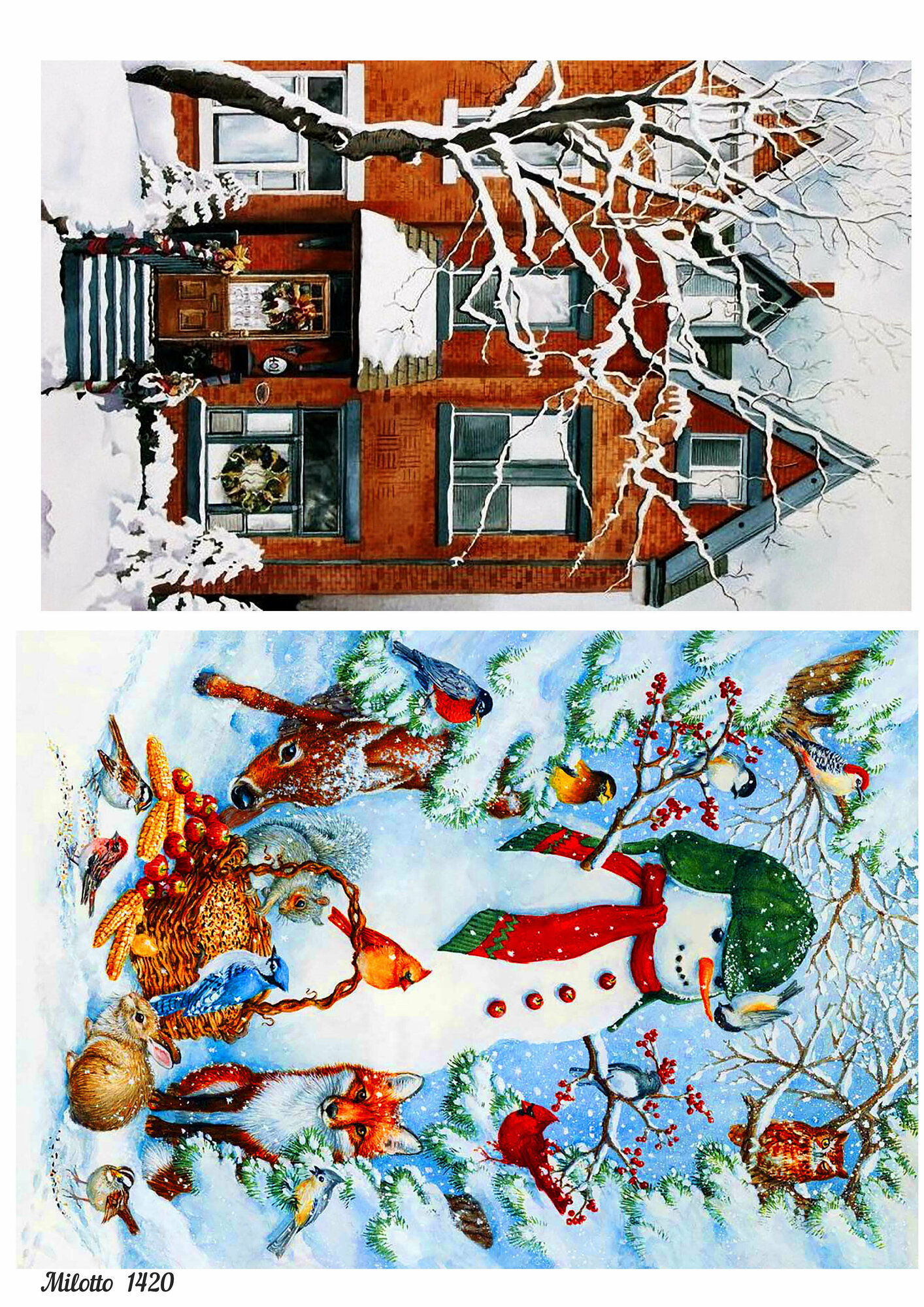 Декупажная карта А4 рисовая салфетка 1420 новый год зима дом снеговик винтаж крафт DIY Milotto