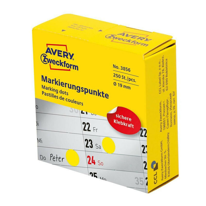 Этикетки-точки Avery Zweckform в диспенсере, d-19 мм, 250 штук, 1 рулон Желтый