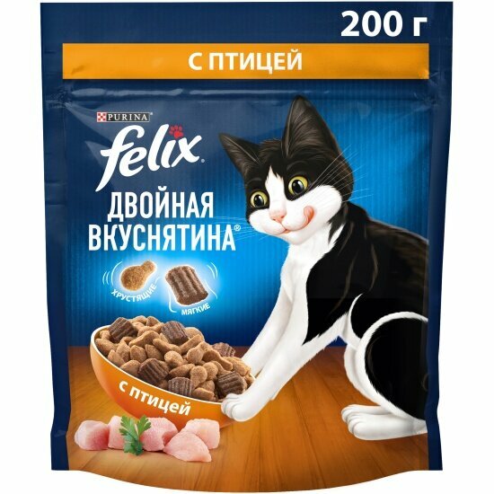 Сухой корм для взрослых кошек Felix Двойная Вкуснятина , с птицей 200г