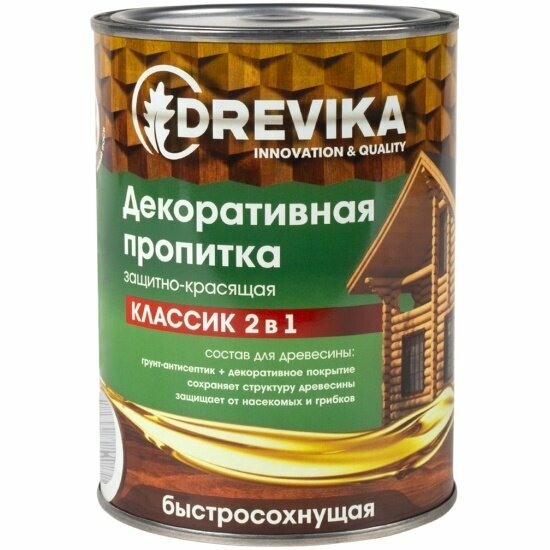 Декоративная пропитка для дерева Drevika Классик 2 в 1 полуматовая 075 л бесцветная