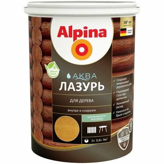 Защитная лазурь для дерева Alpina аква ТИК 0,9 Л (1/6) "