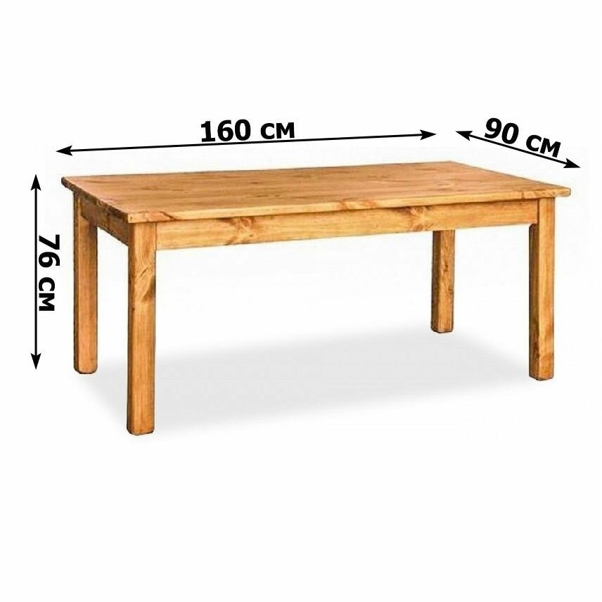 Стол обеденный "Фермерский" 160х90х76 см, массив сосны, 4 ножки, без крыльев, старение, воск