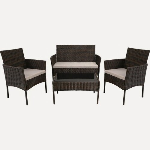 Изображение товара Набор мебели Garden Story Доминика 1 уп. (стол+2кресла+диван ротанг темно-коричневый, подушки серые)