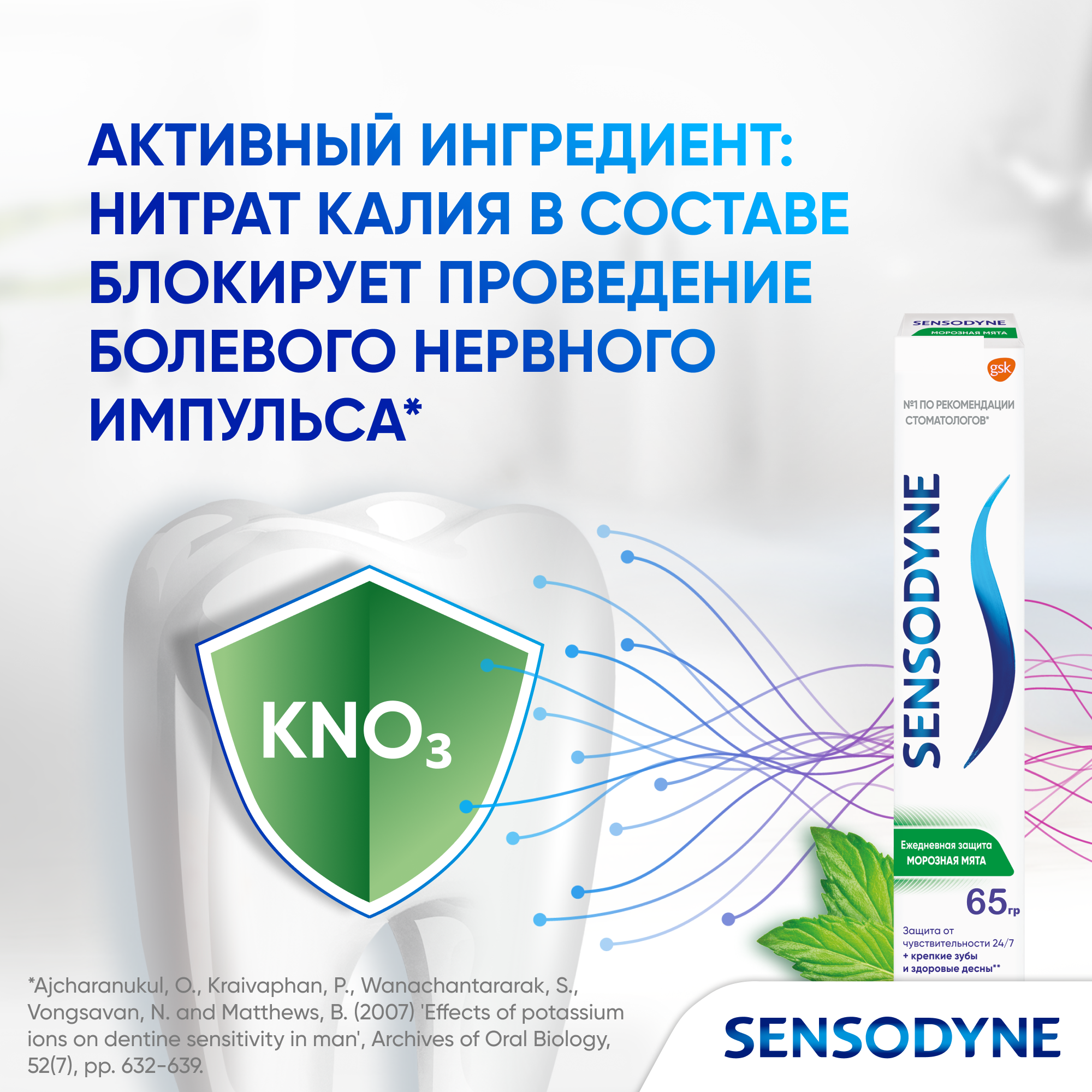 Зубная паста Sensodyne Ежедневная Защита Морозная мята с фтором, для снижения чувствительности зубов и защиты от кариеса, 65г*2шт