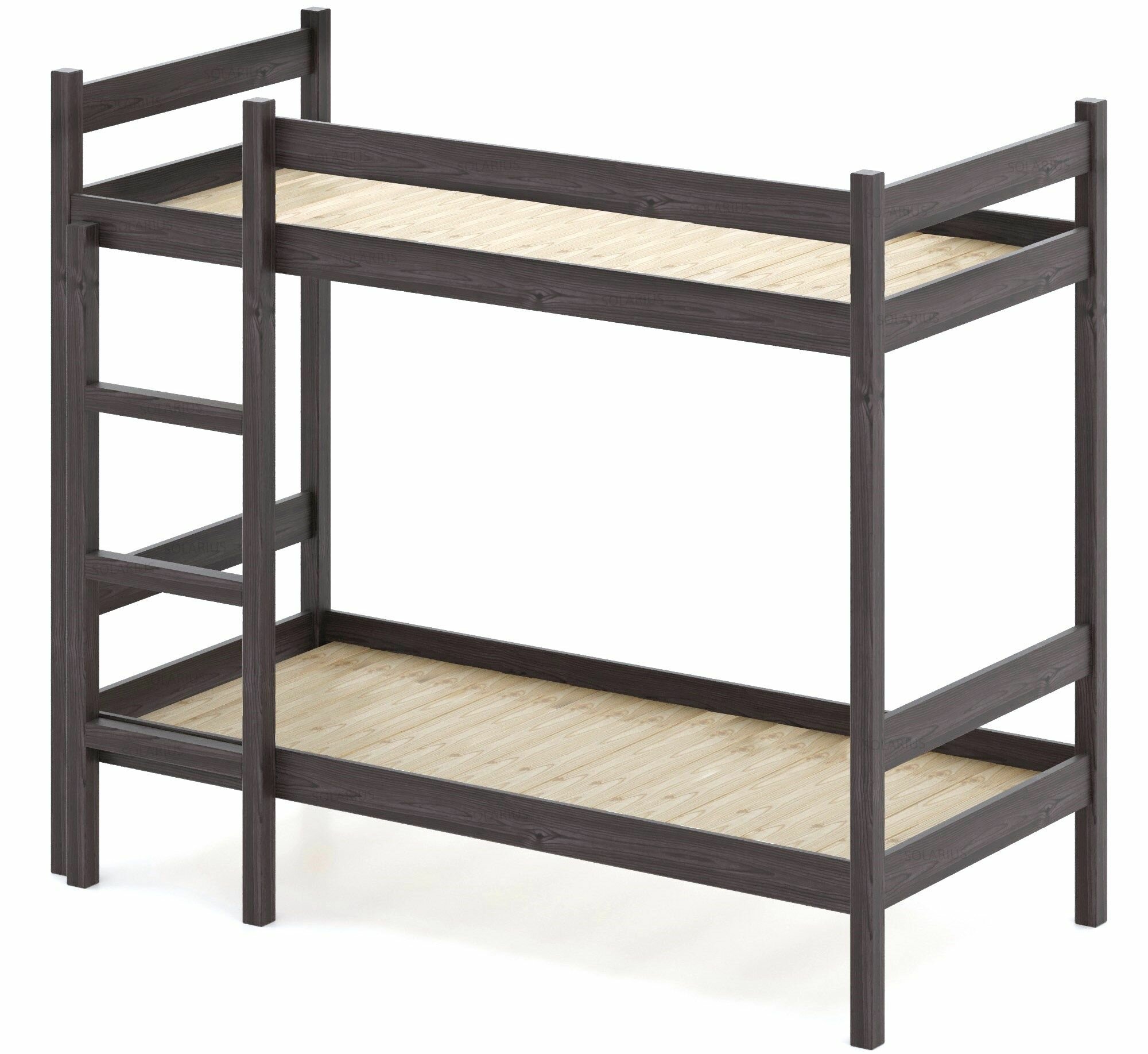 фото Двухъярусная кровать из массива сосны со сплошным основанием, 200х90 см (габариты 210х100), цвет венге