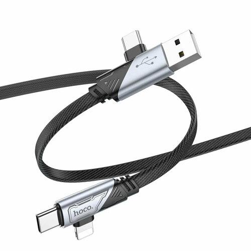 Кабель USB 4in1 Hoco U119, 60W, черный нейлоновый кабель hoco u119 usb a to type ip белый