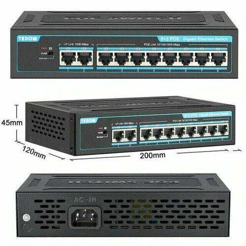 PoE Коммутатор ART-TXE226 10 портов 8 Gigabit PoE 2 RJ45UpLink 120W 590000₽