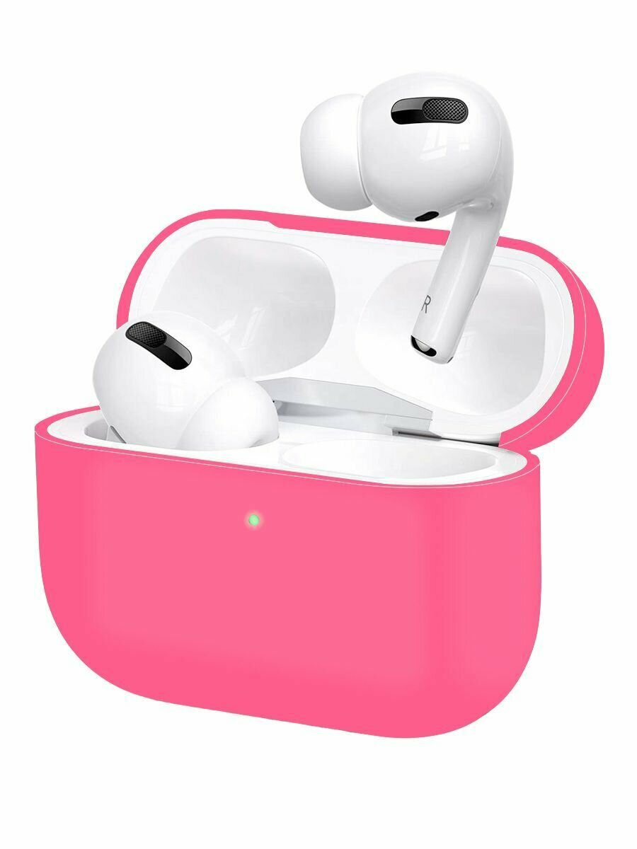 Силиконовый чехол (футляр) для наушников Apple AirPods Pro/ кейс на аирподс про, цвет розовый