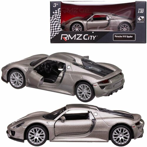 Машина металлическая RMZ City серия 1:32 Porsche 918 Spyder, серебристый цвет, двери открываются машинка matchbox porsche 918 spyder базова серия 31 100 hfr44 la10 2022