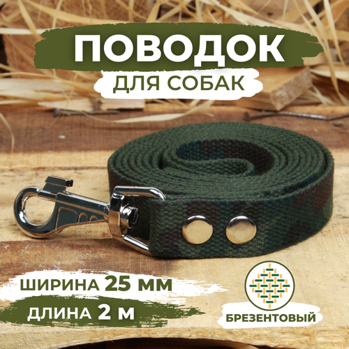 Поводок брезентовый для собак средних и крупных пород, камуфляжный, длина 2м, ширина 25мм