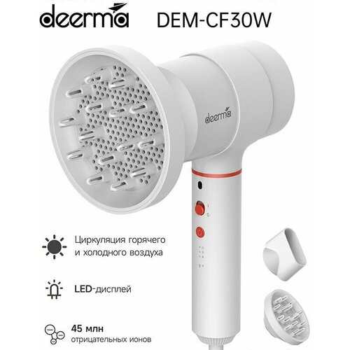 Фен Xiaomi Deerma DEM-CF30W фен для волос deerma dem cf30w белый еас сертификат с диффузором и концентратором быстро сушит волосы