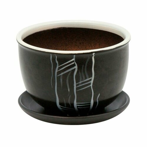 Горшок керамический с подставкой Engard 0,5 л черный 13х13х9 см (BH-16-8)