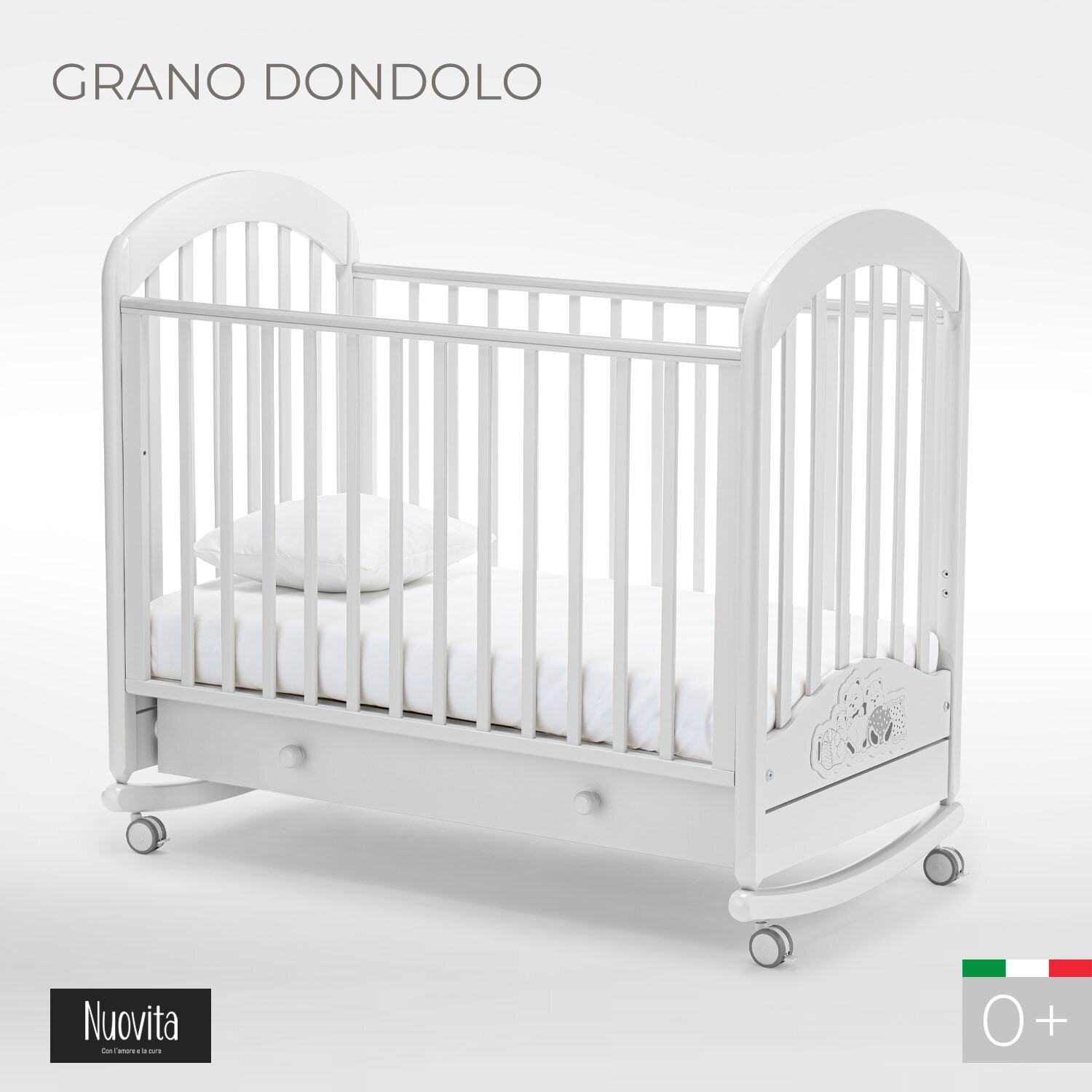 Nuovita Кроватка детская Grano dondolo, качалка-колесо, темный орех - фото №2