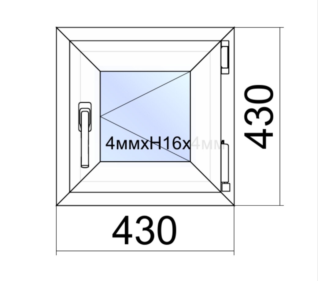 Окно ПВХ VEKA WHS Halo/ ш.43*в.43/поворотное правое/цвет белый/однокамерный стеклопакет/фурнитура Ассаdo(Турция)