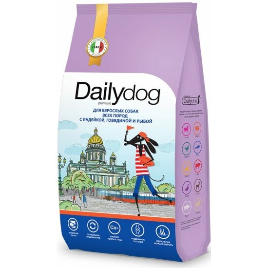 Корм сухой Dailydog casual для взрослых собак всех пород с индейкой, говядиной и рыбой 12кг