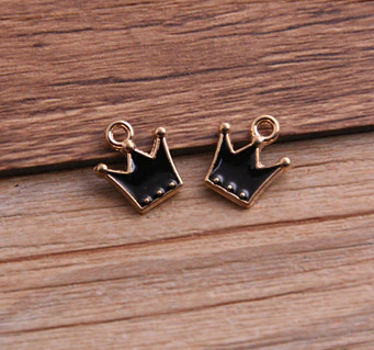 Металлическая подвеска с черной эмалью "Корона", размер 11*12 мм, 10 шт