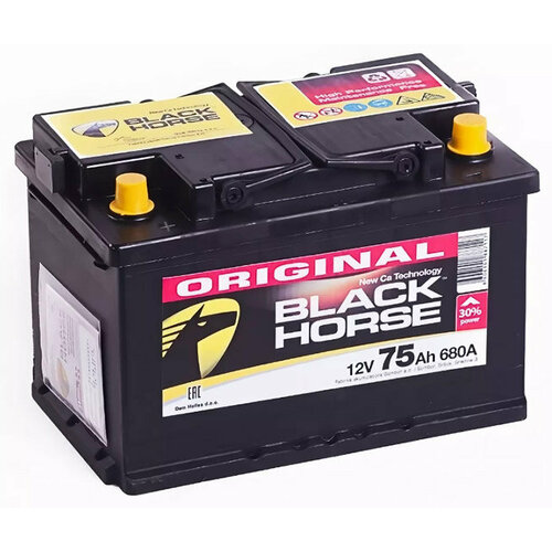 Аккумулятор автомобильный Black Horse 6СТ-75 прям. 278x175x190