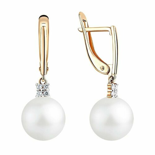 Серьги Prima Exclusive, красное золото, 585 проба, фианит, жемчуг