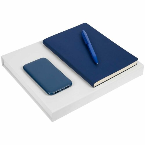 Набор Flex Shall Recharge, синий, 27,5х23,7х3,5 см, ежедневник - искусственная кожа; ручка - пластик; внешний аккумулятор - покрытие софт-тач, пласти