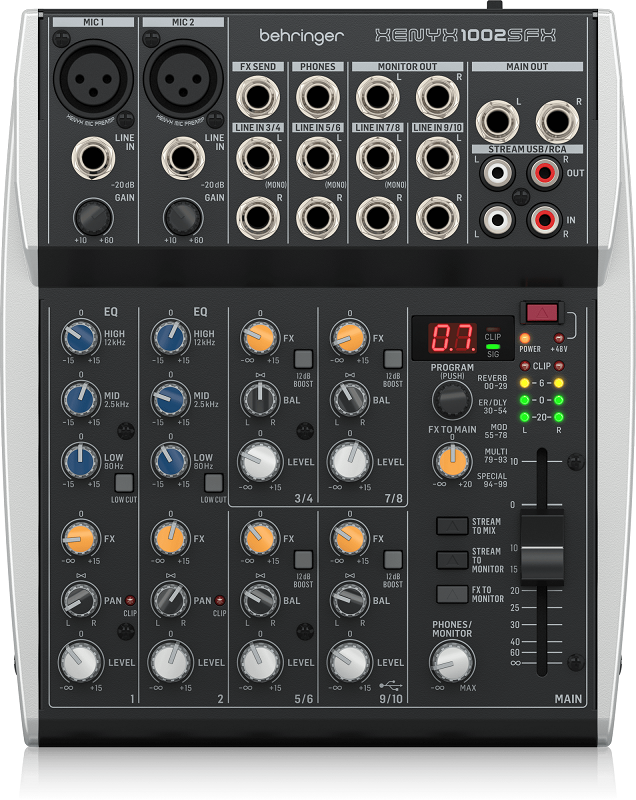 Behringer Xenyx 1002SFX аналоговый микшер, 10 каналов, 2 мик.+ 4 стерео, USB, процессор эффектов — фото 1