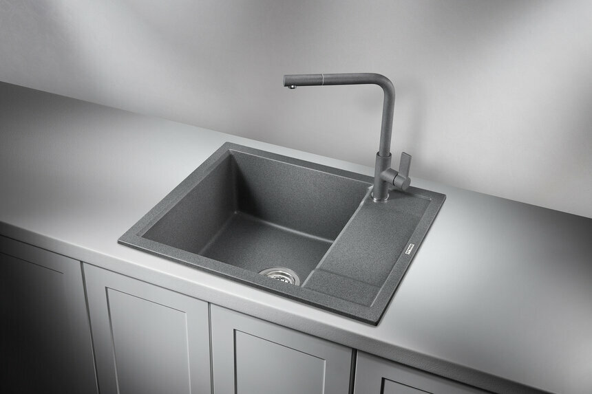 6002  графит  чёрно серый   кухонная мойка  кварц