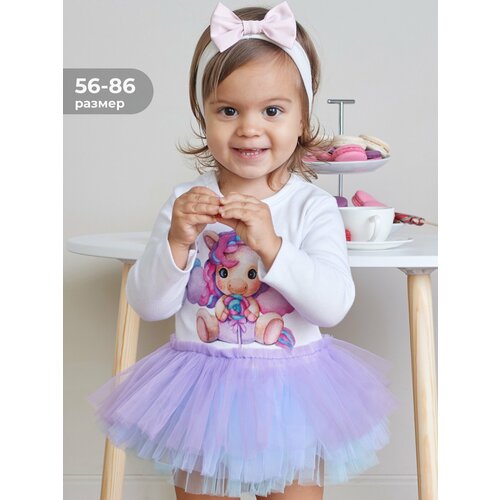 фото Платье luxury baby, хлопок, застежка под подгузник, размер 68, голубой, фиолетовый