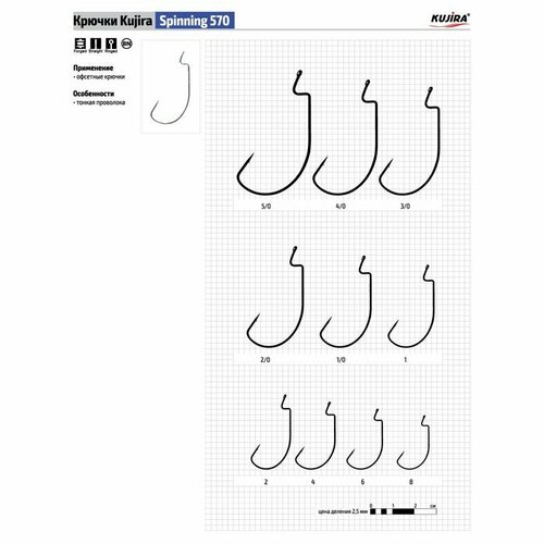 фото Крючки офсетные kujira spinning 570, цвет bn, № 3/0, 5 шт. (комплект из 8 шт)