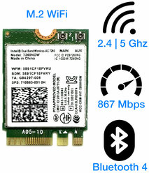 Адаптер WiFi Intel Dual Band Wireless-AC 7260 (M.2, B/G/N/AC, 867 Mbit/s, 2.4/5Ghz) 7260NGW.AC