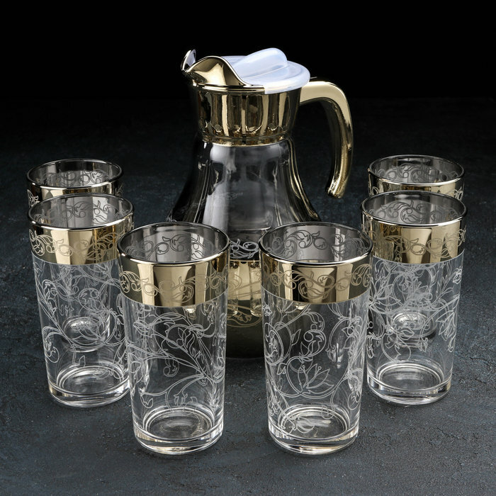 Набор питьевой «Флора» 7 предметов: кувшин 1 л стакан 230 мл с гравировкой и напылением 6 шт микс