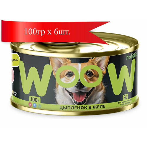 WOOW консервы для собак Цыпленок филе в желе 100гр*6шт