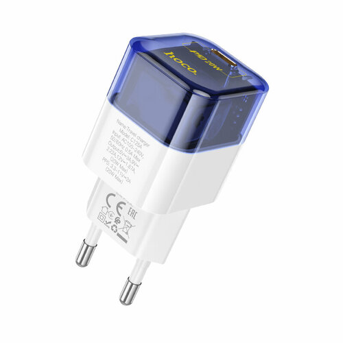 СЗУ, 2 PD 35W (C125A), HOCO, прозрачный с синим зарядка a2423c кабель type c led свет pd 3 0 qc 3 0 35w