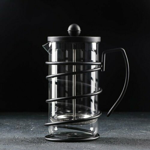 Чайник заварочный френч - пресс «Лофт», 600 мл, стекло, цвет чёрный (комплект из 2 шт)