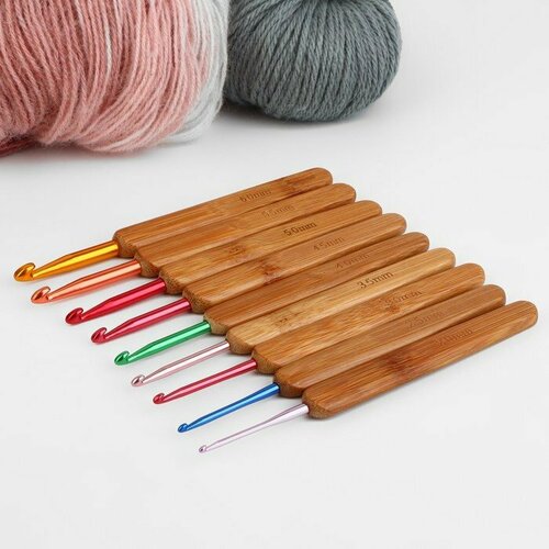фото Набор крючков для вязания, с бамбуковыми ручками, d = 2-6 мм, 13,5 см, 9 шт (комплект из 3 шт) арт узор