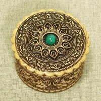 фото Шкатулка круглая с камнями Янтарь, Бирюза, Малахит 30603/05 #13895