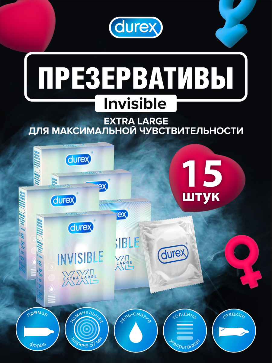 Презервативы DUREX Invisible XXL ультратонкие 3 шт./упак. х 5 уп.