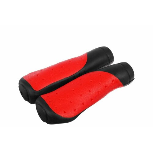 Ручки руля велосипедные (130mm) (резиновые, анатомические, цвет черный/красный)