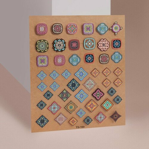 Наклейки для ногтей «Мозаика», объёмные, разноцветные наклейки трафареты фольга для дизайна ногтей