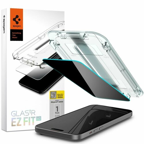 Защитное стекло Spigen на iPhone 15 Plus (AGL07119) Glass tR EZ Fit (Privacy) 1 шт / Спиген стекло для Айфон 15 Плюс, прочное, олеофобное покрытие, антишпион