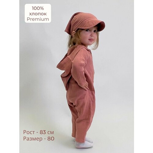 фото Комбинезон bebo, интерлок, хлопок 100%, на кнопках, капюшон, открытая стопа, размер 86, розовый