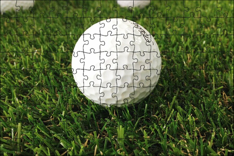 Магнитный пазл "Гольф, мячик для гольфа, травяной мяч для гольфа" на холодильник 27 x 18 см.