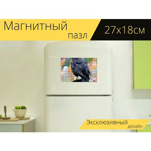 Магнитный пазл Животное, птица, черный дрозд на холодильник 27 x 18 см.