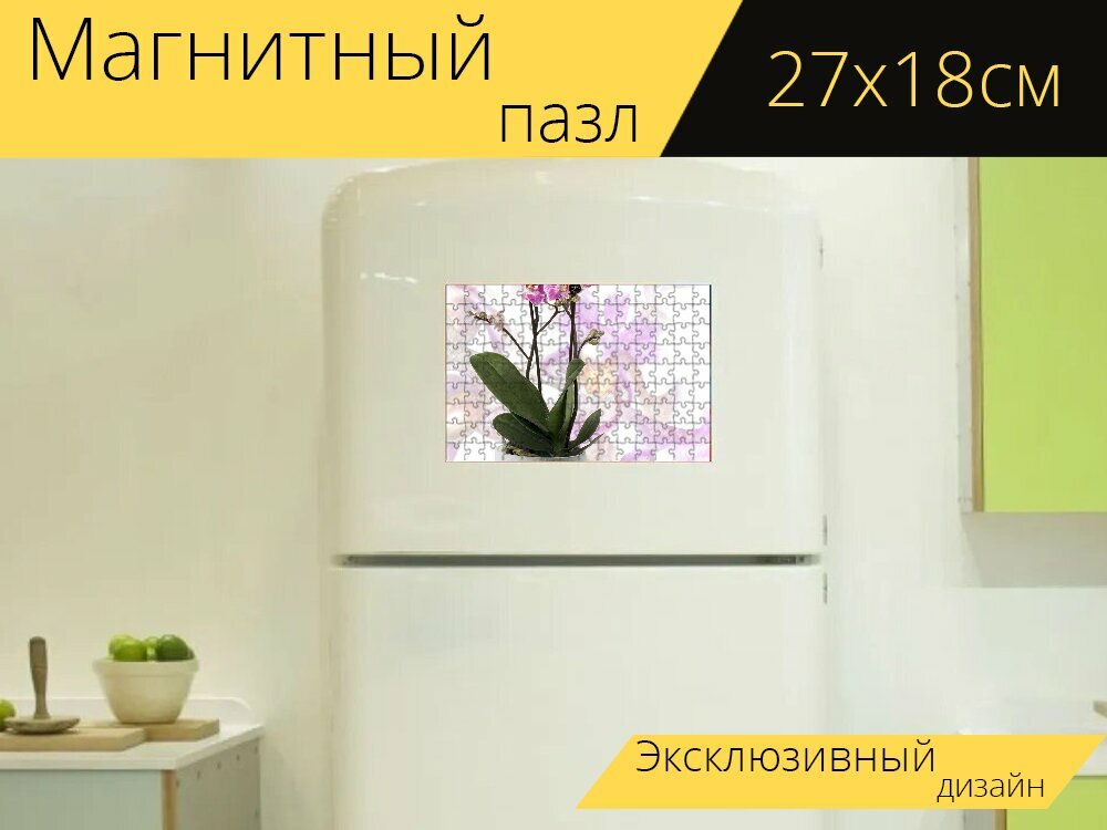 Магнитный пазл "Орхидея, фаленопсис, желтый" на холодильник 27 x 18 см.