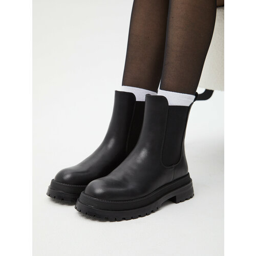 фото Ботинки челси makfine, зимние,натуральная кожа, натуральный велюр, полнота 6, высокие, размер 40, черный