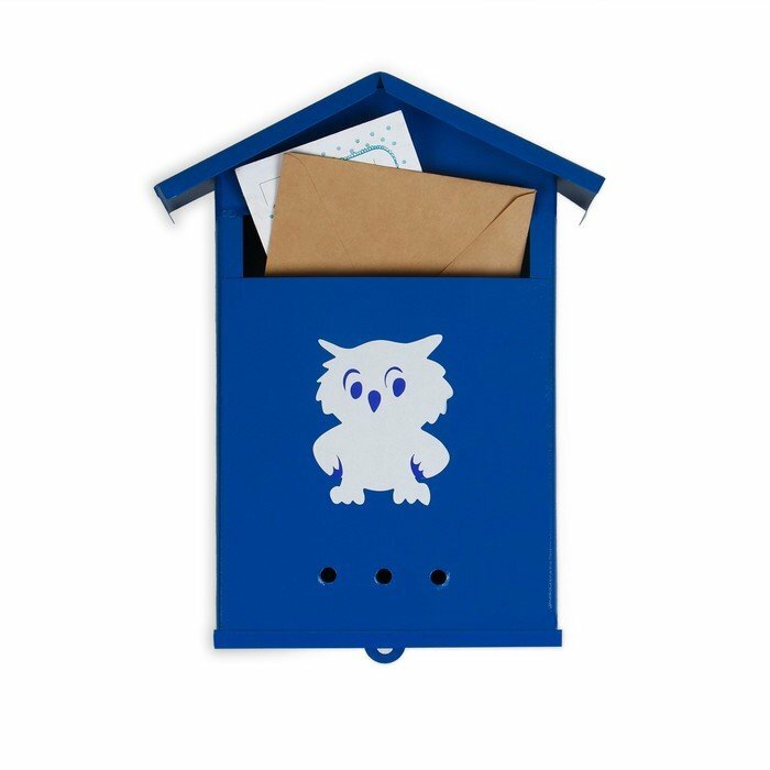 Ящик почтовый без замка (с петлёй) вертикальный «Домик» синий