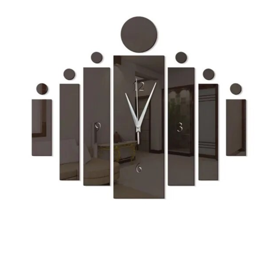 фото Часы настенные модульные / 3D зеркальные настенные часы, цвет черный 80 см