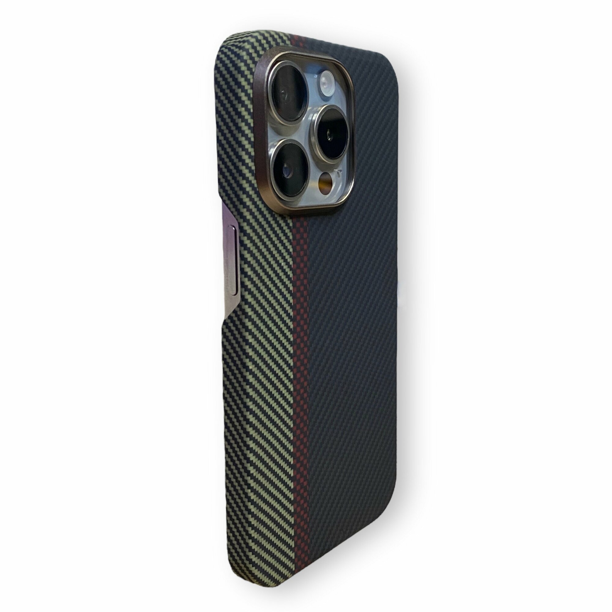 Чехол карбоновый для iPhone 15 pro Max (MagSafe) Кевларовый из арамидного волокна, ультратонкий, сверхпрочный. Черный/Желтый/Красный, 600D