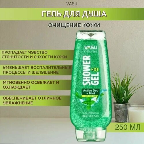 Trichup гель для душа Активный Део + Мята (Vasu Shower Gel-Active Deo+Mint), 3 шт - 250 мл